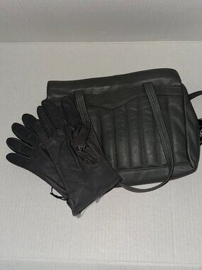 NWT Annabelle Genuine Leather Handbag & Gloves Set Gray Shoulder Bag Purse